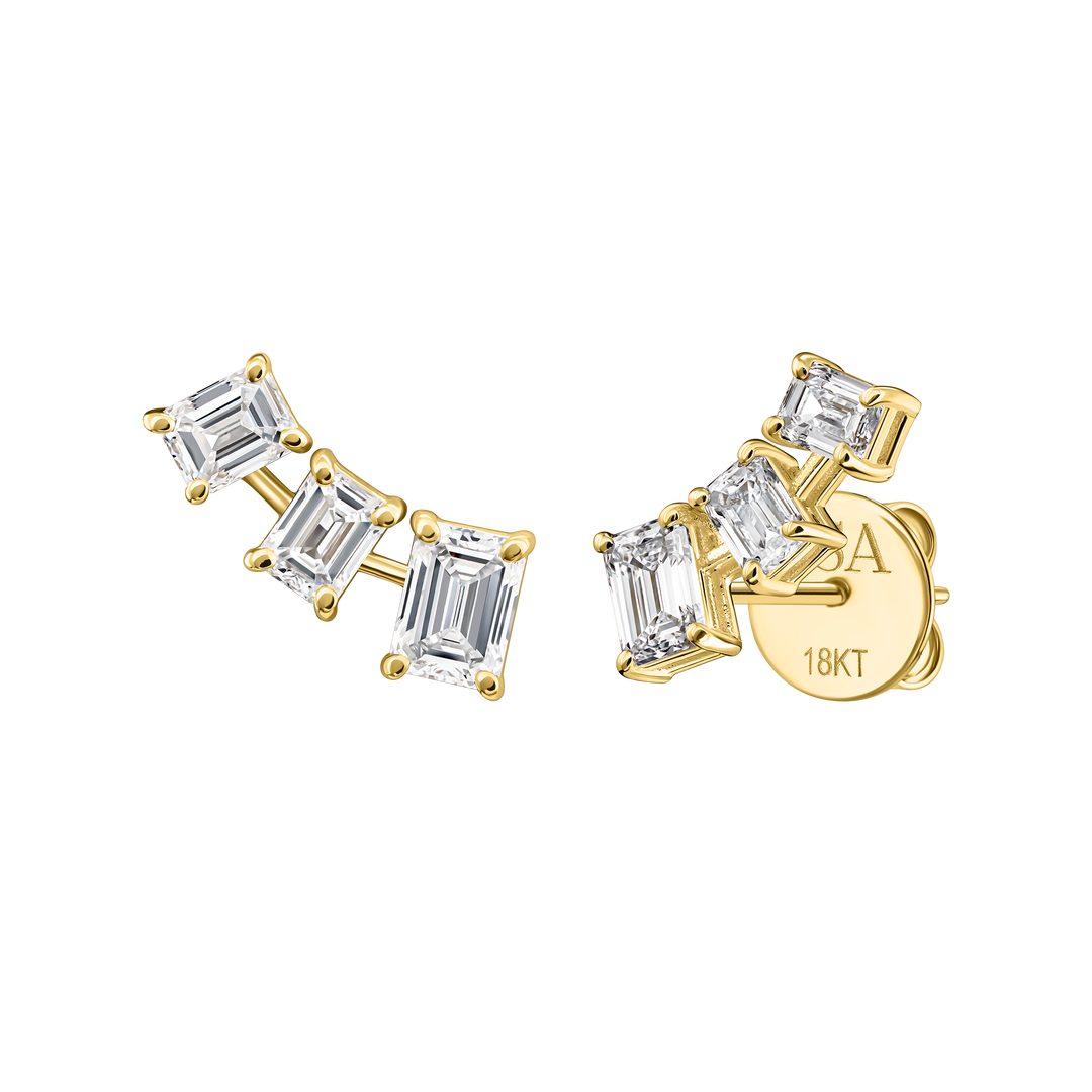 Emerald Cut Diamond Climber Studs