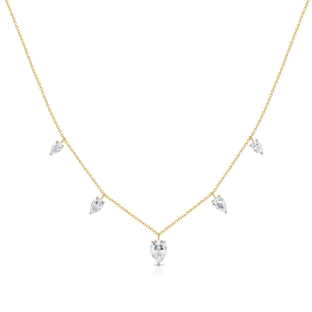 Floating Upside Down Pear Cut Diamond Necklace