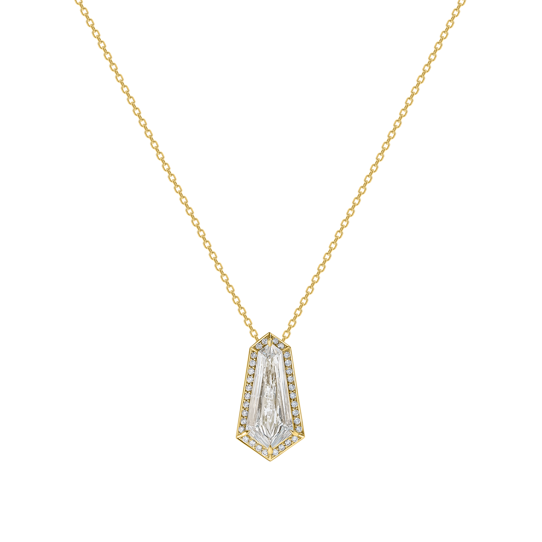 Kite Step Cut Diamond Pave Pendant Necklace