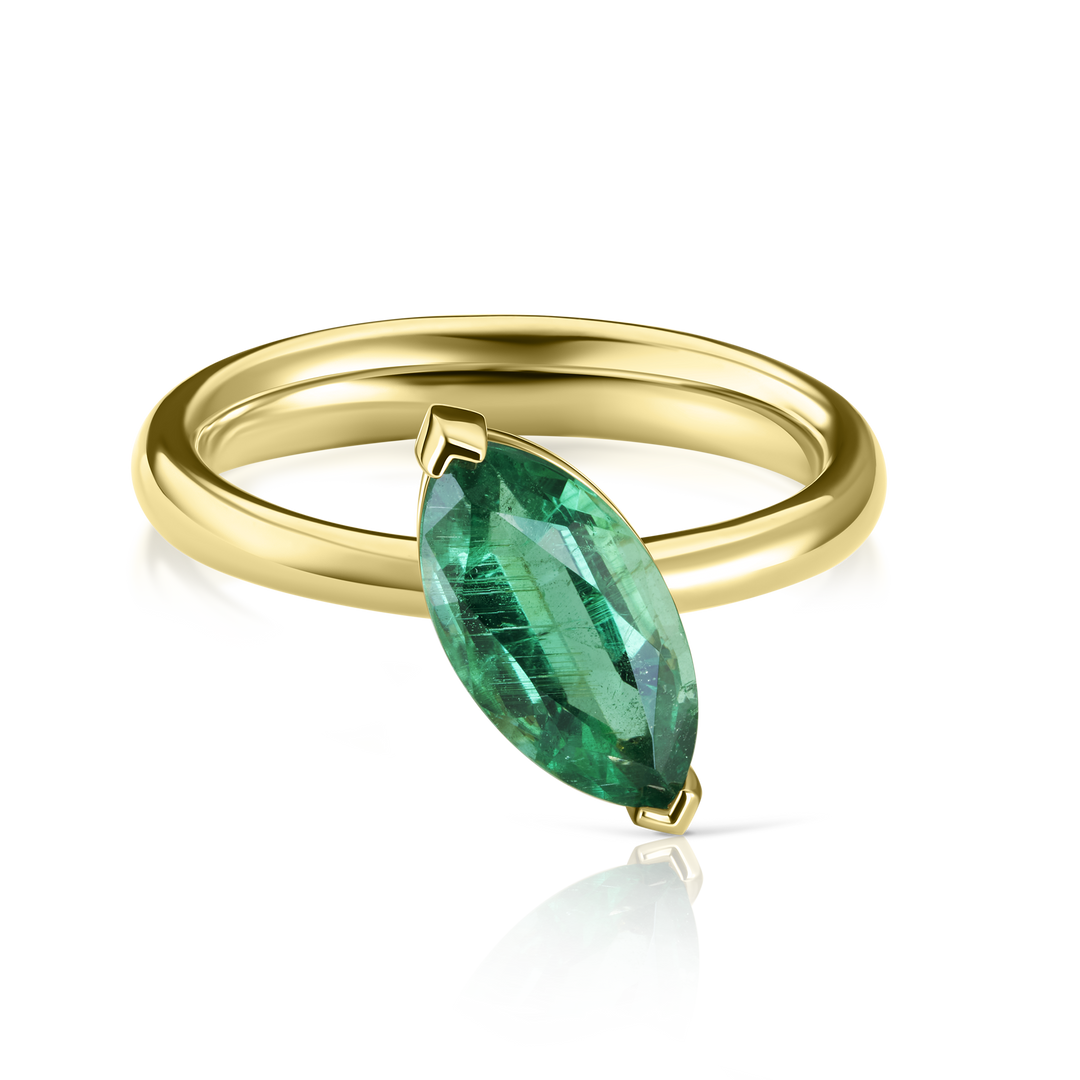 Large Sideways Marquise Cut Emerald Ring