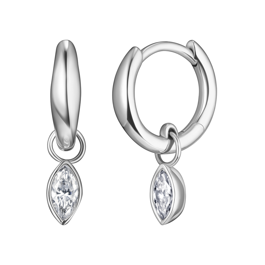 Marquise Diamond Charm Huggie Hoops