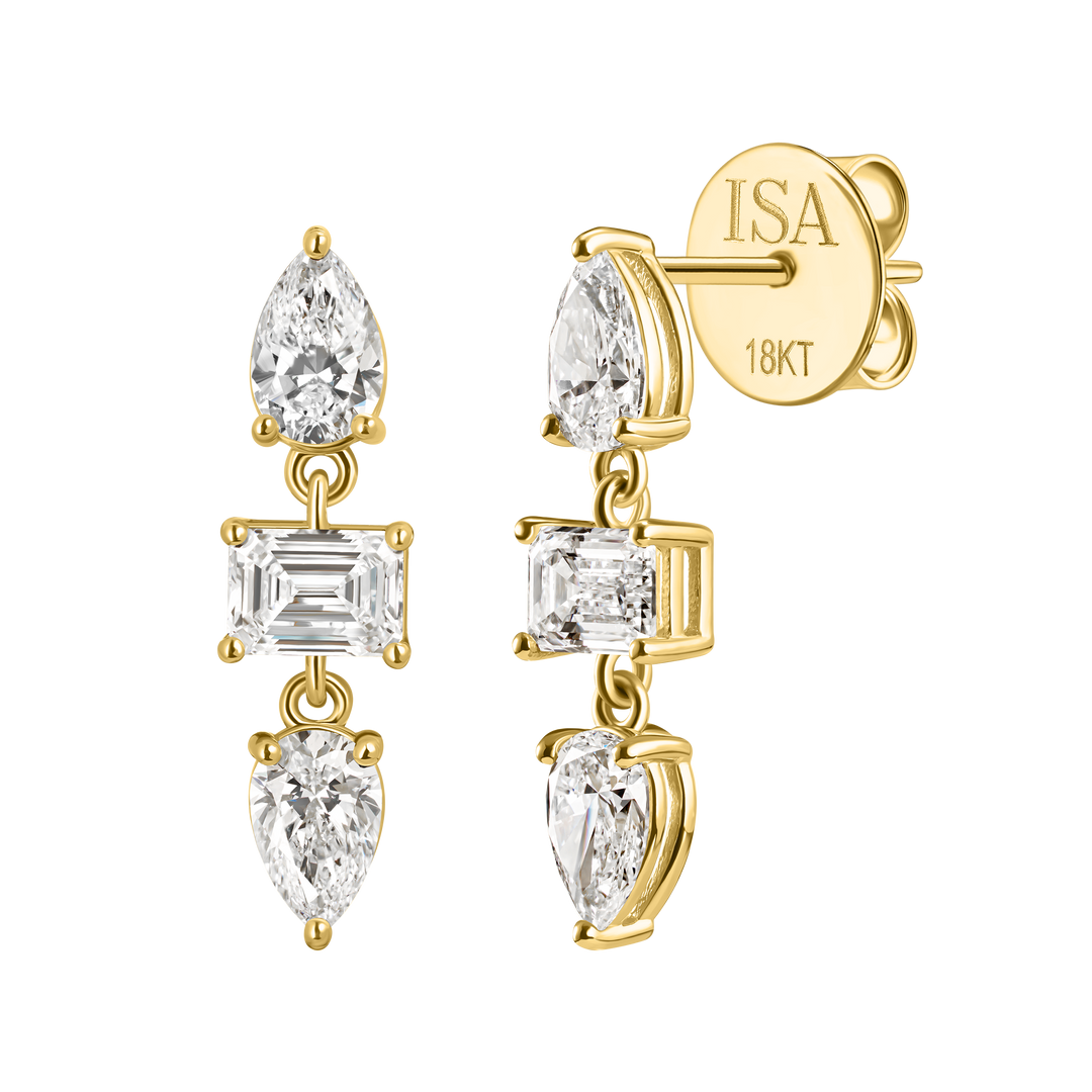 Mid Emerald Cut Drop Diamond Studs