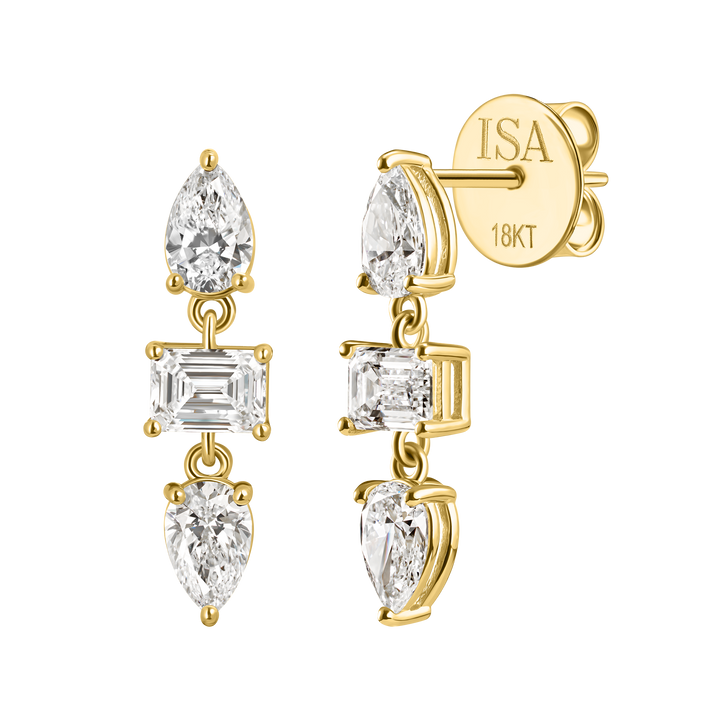 Mid Emerald Cut Drop Diamond Studs