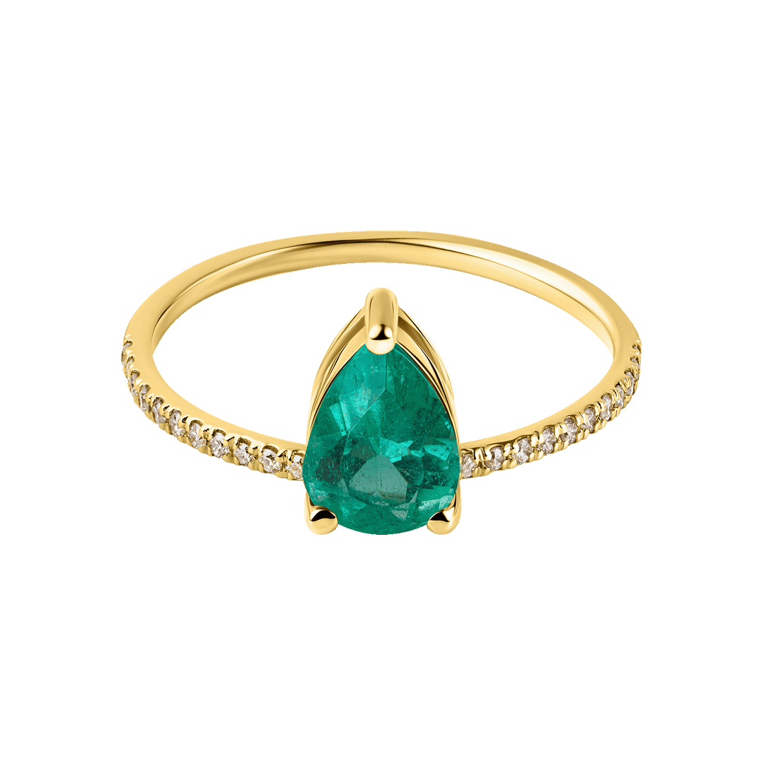 Pear Emerald Pave Ring