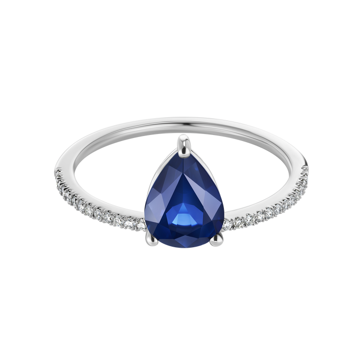Pear Shape Blue Sapphire Pave Ring