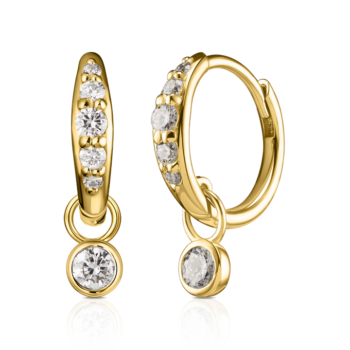Round Diamond Charm Pave Huggie Hoops