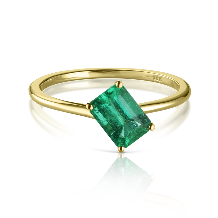 Sideways Colombian Emerald Cut Emerald Ring