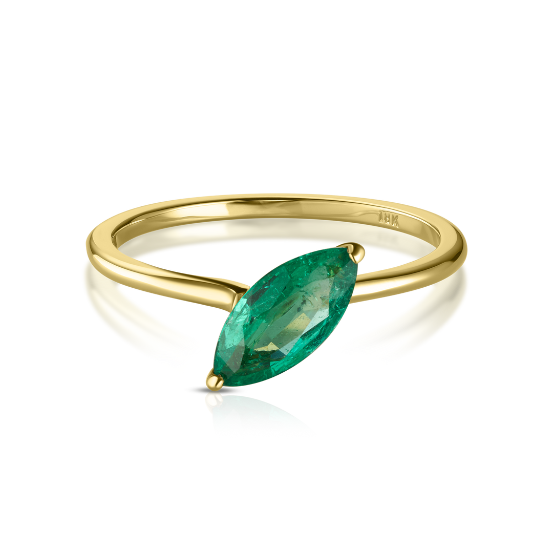 Sideways Marquise Cut Emerald Ring