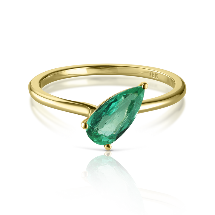 Sideways Pear Cut Colombian Emerald Ring