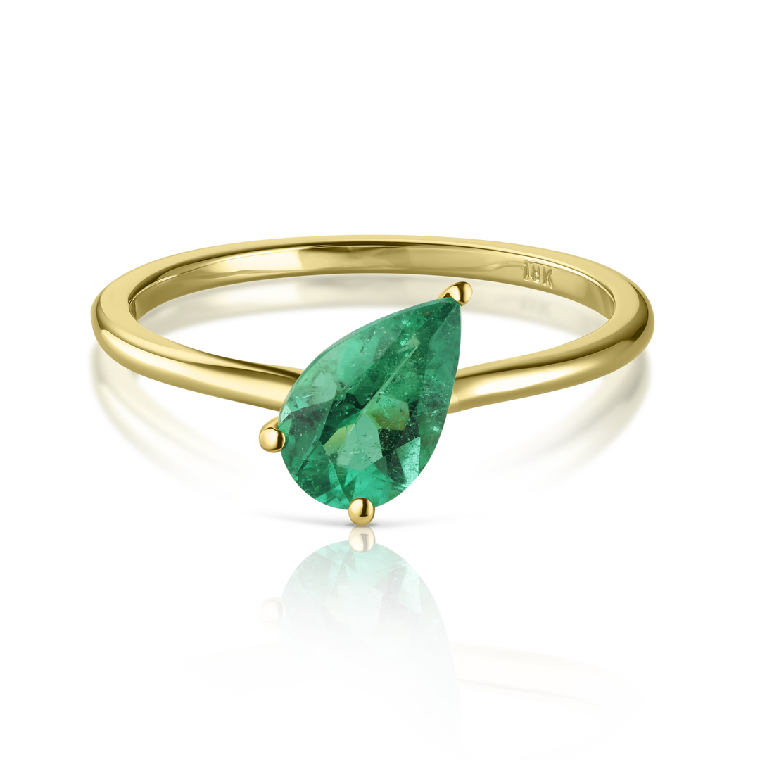 Small Sideways Pear Cut Colombian Emerald Ring