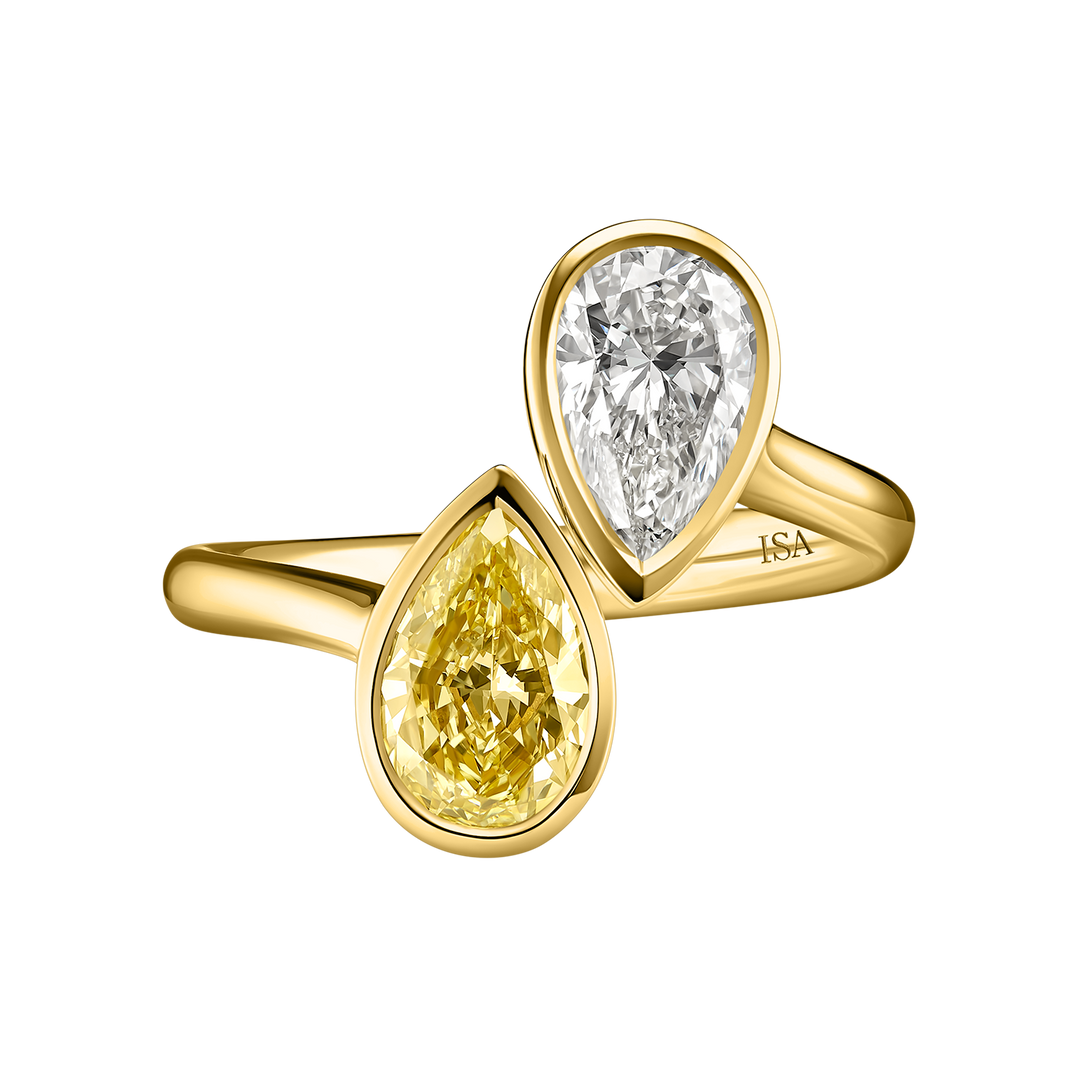 Up and Down Yellow Diamond Pear Shape Bezel Ring
