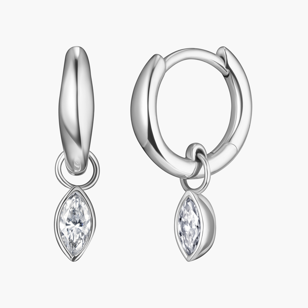 Marquise Diamond Charm Huggie Hoops