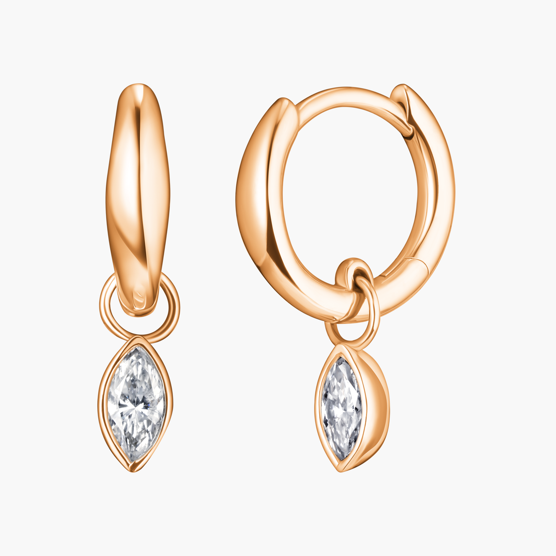 Marquise Diamond Charm Huggie Hoops
