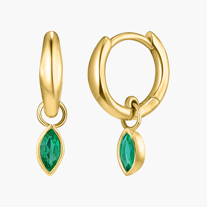 Marquise Emerald Charm Huggie Hoops