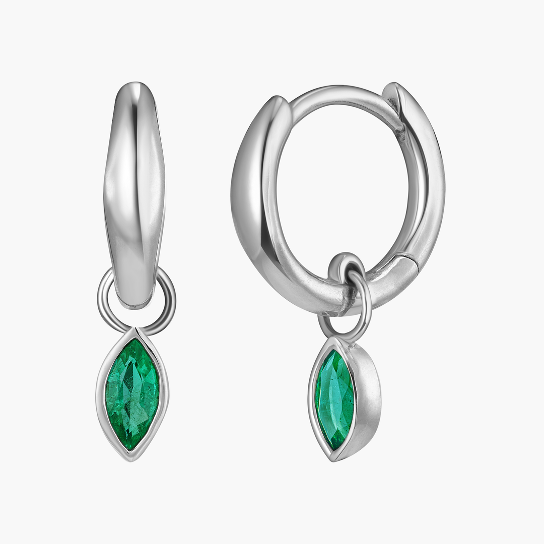 Marquise Emerald Charm Huggie Hoops