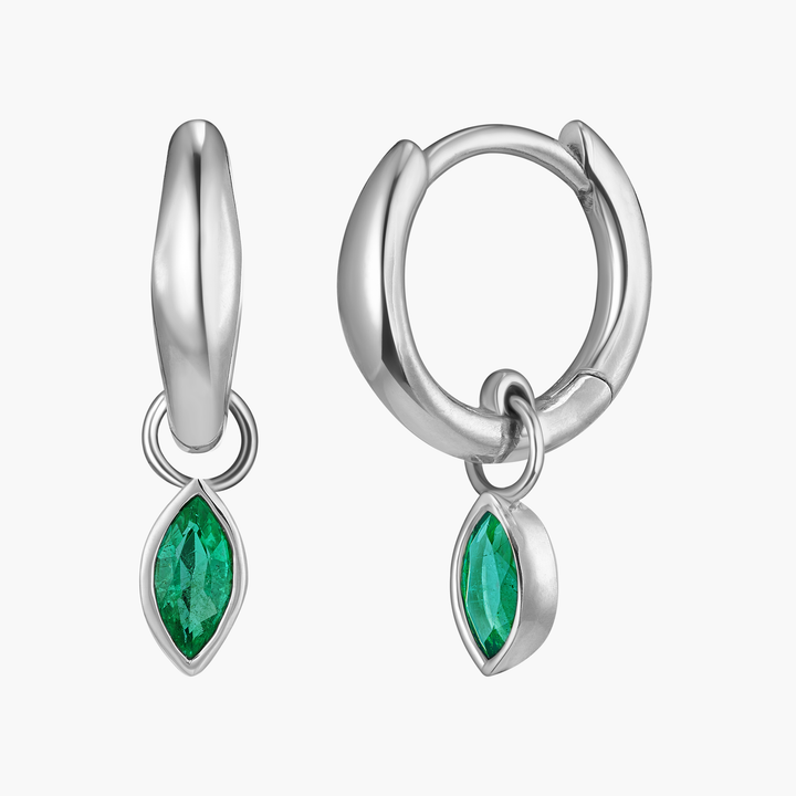 Marquise Emerald Charm Huggie Hoops
