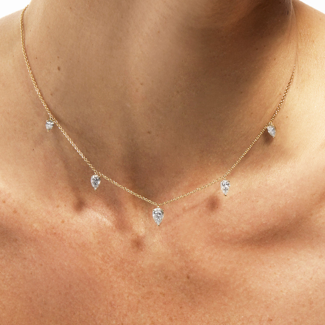Mini Floating Upside Down Pear Cut Diamond Necklace
