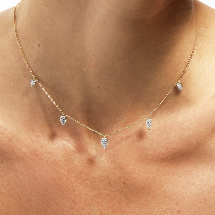 Mini Floating Upside Down Pear Cut Diamond Necklace