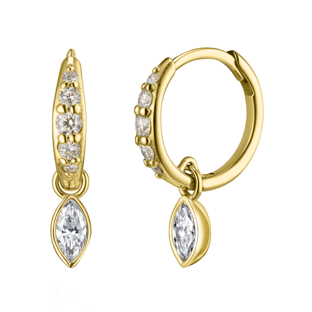 Marquise Diamond Charm Pave Huggie Hoops