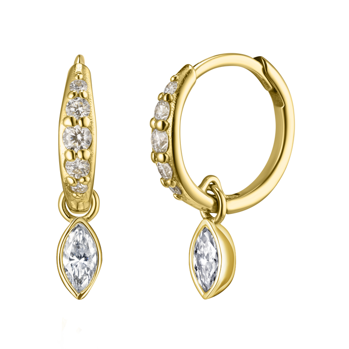 Marquise Diamond Charm Pave Huggie Hoops