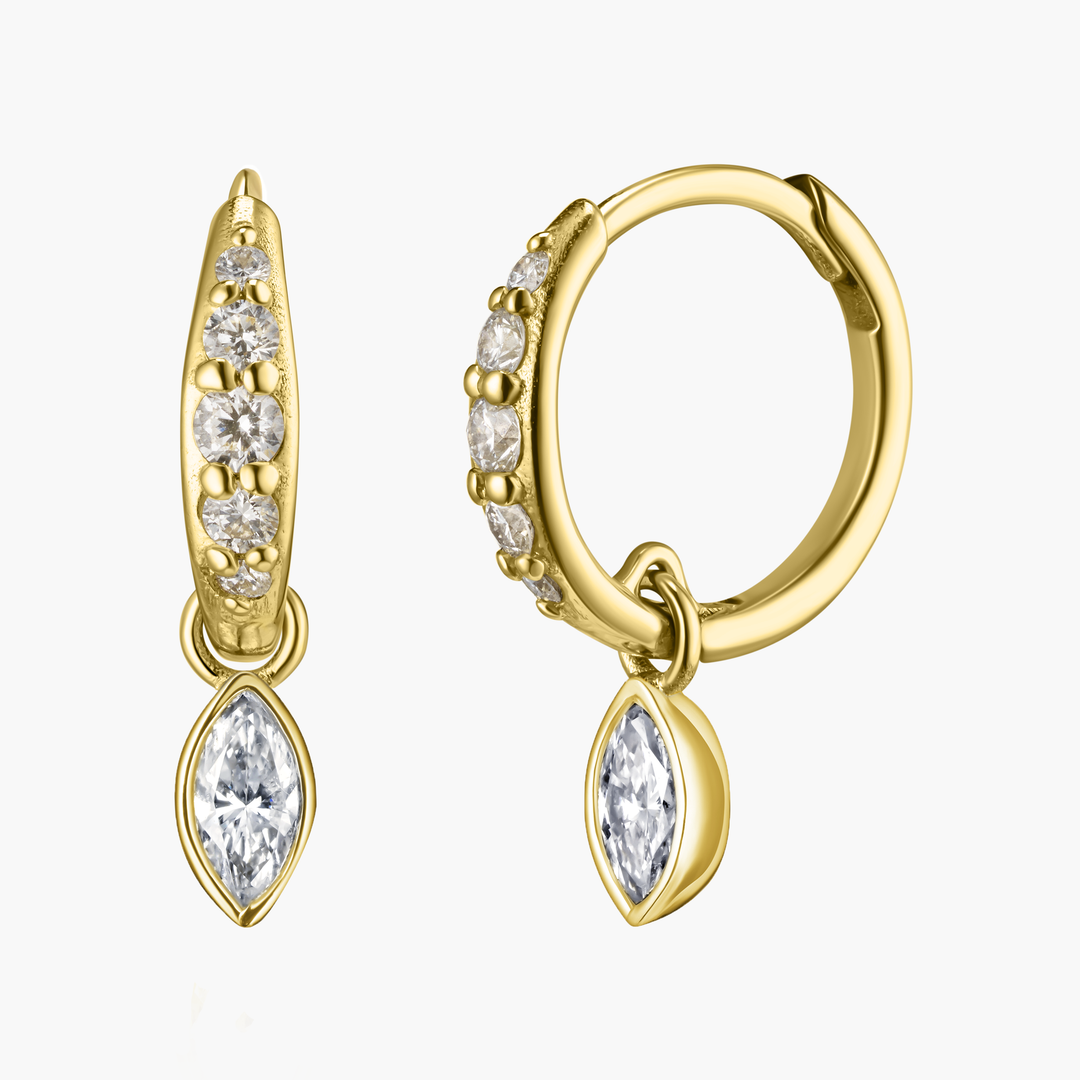 Marquise Diamond Charm Pave Huggie Hoops
