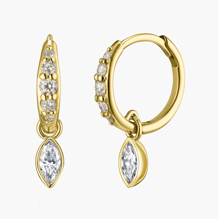 Marquise Diamond Charm Pave Huggie Hoops
