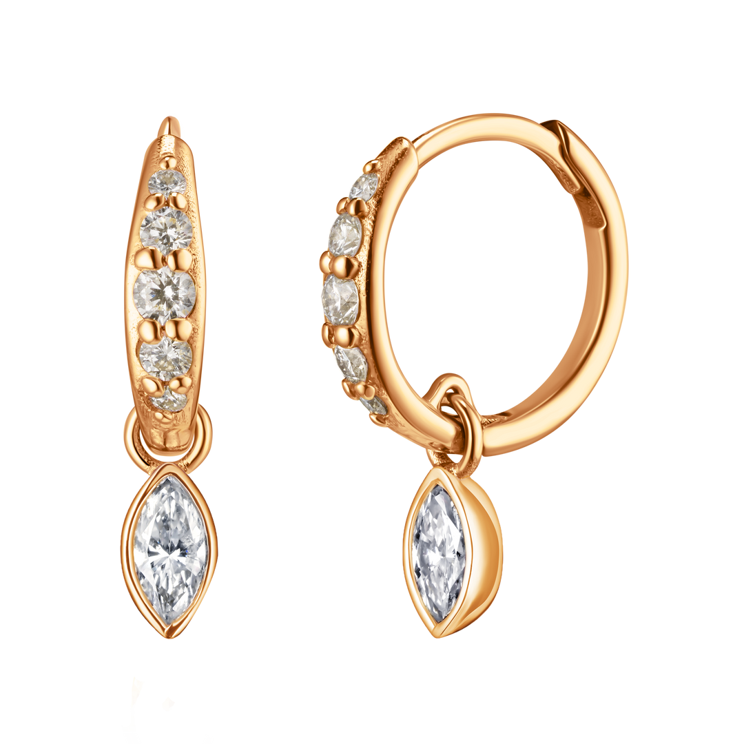 Marquise Diamond Charm Pave Huggie Hoops