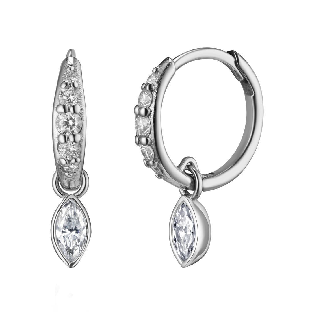 Marquise Diamond Charm Pave Huggie Hoops