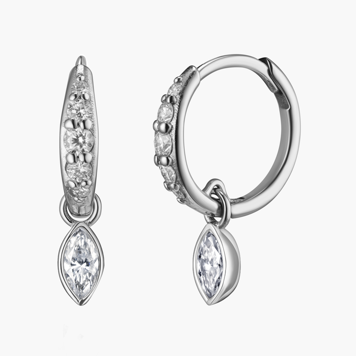 Marquise Diamond Charm Pave Huggie Hoops
