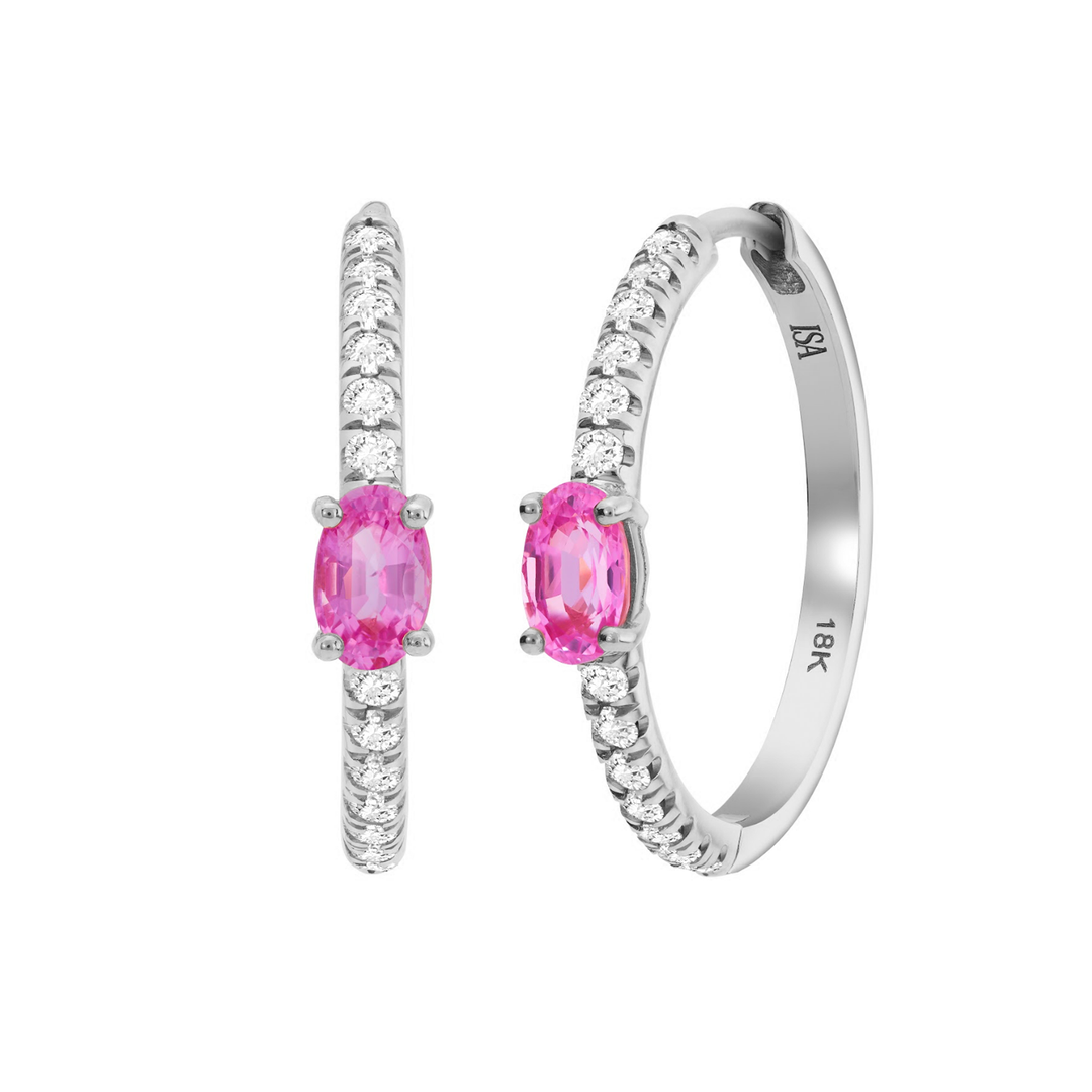 Oval Pink Sapphire Huggie Hoops