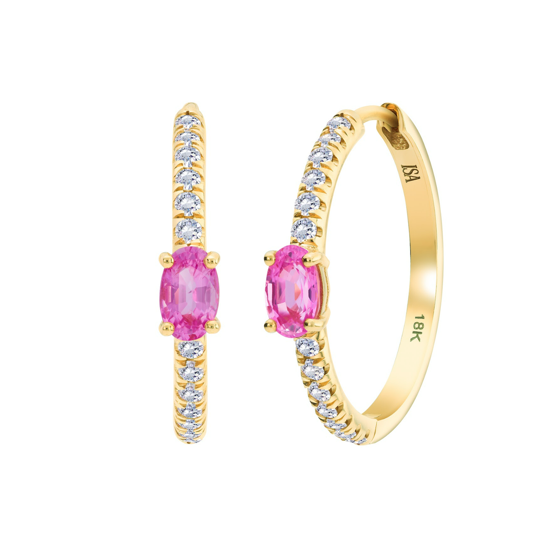 Oval Pink Sapphire Huggie Hoops