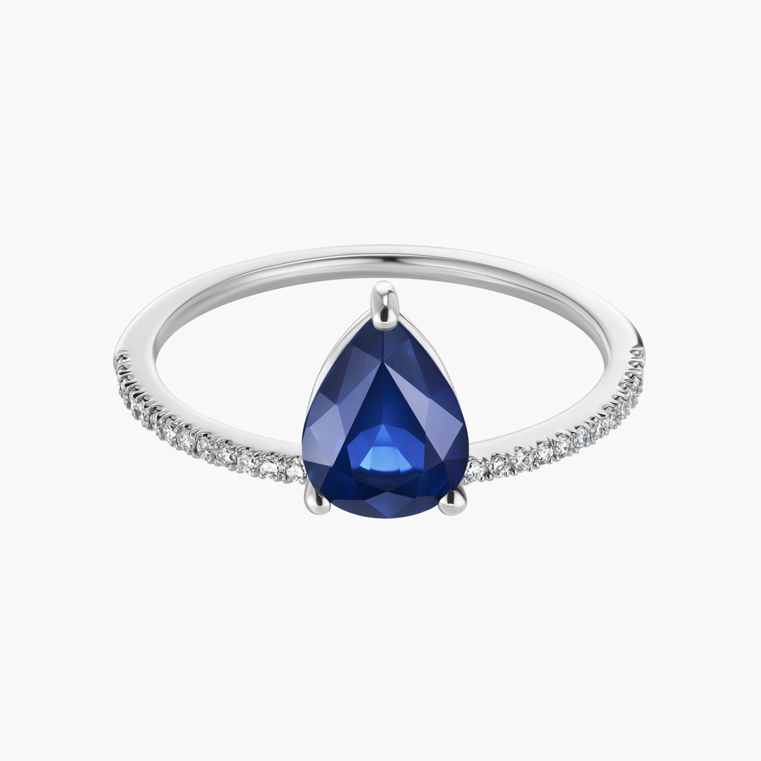 Pear Shape Blue Sapphire Pave Ring