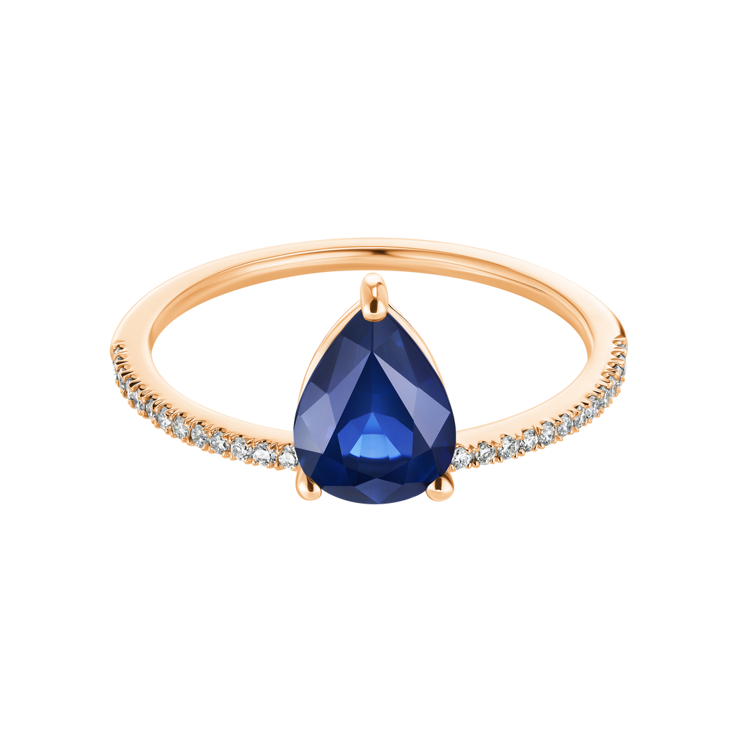 Pear Shape Blue Sapphire Pave Ring