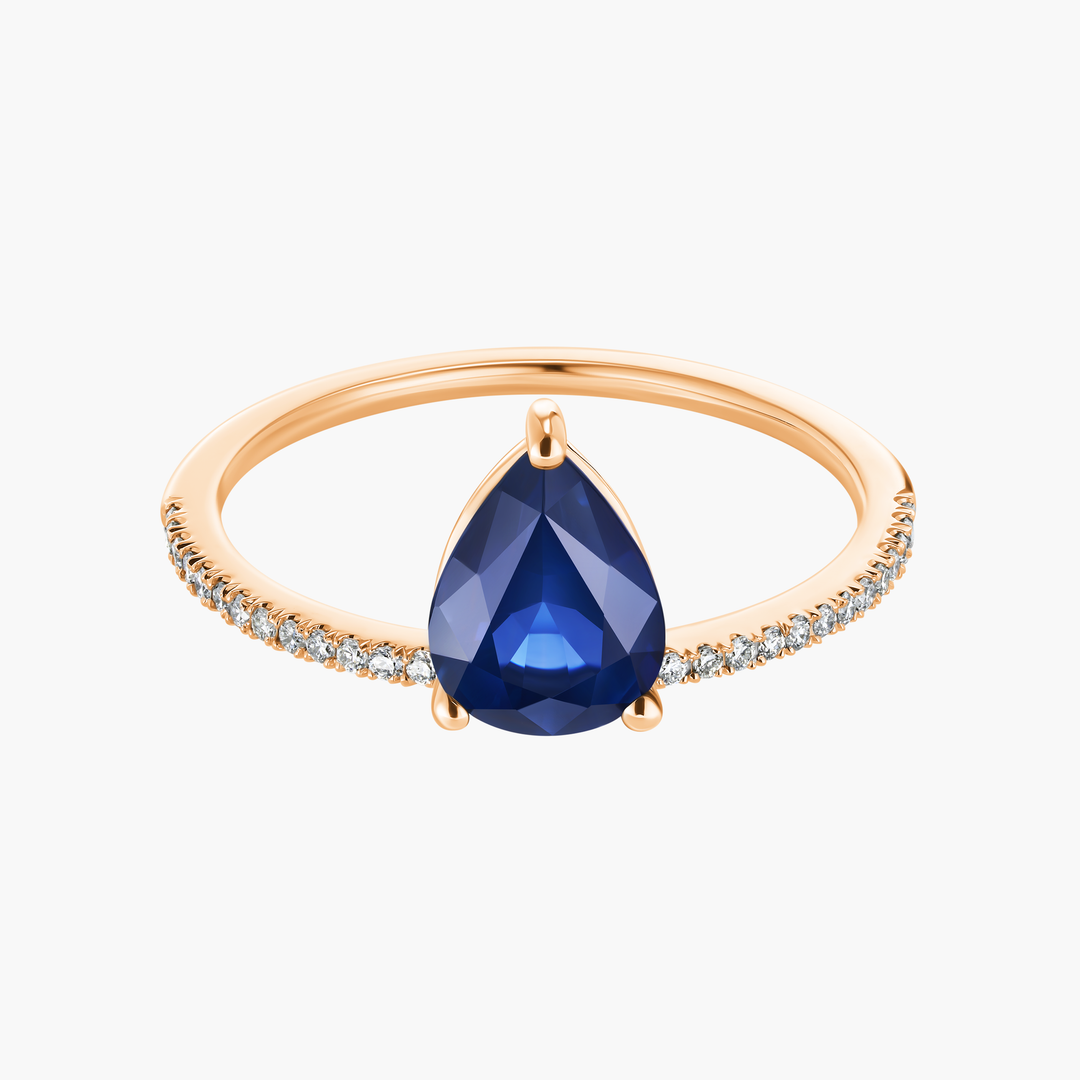 Pear Shape Blue Sapphire Pave Ring