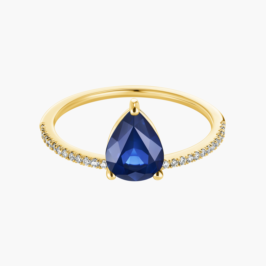 Pear Shape Blue Sapphire Pave Ring