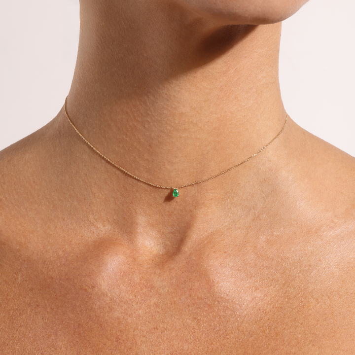 Petite Pear Cut Emerald Pendant Necklace