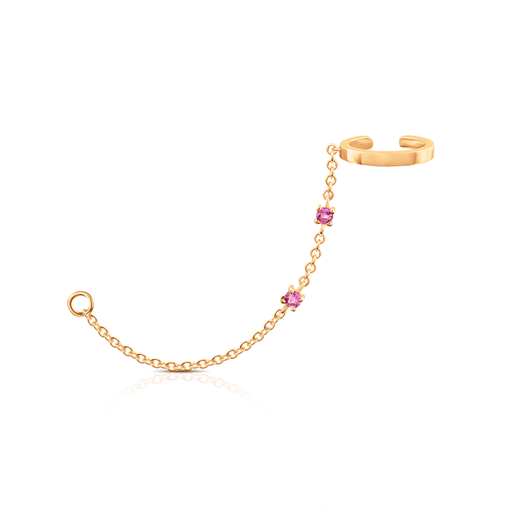 Pink Sapphire Chain Ear Cuff With Loop