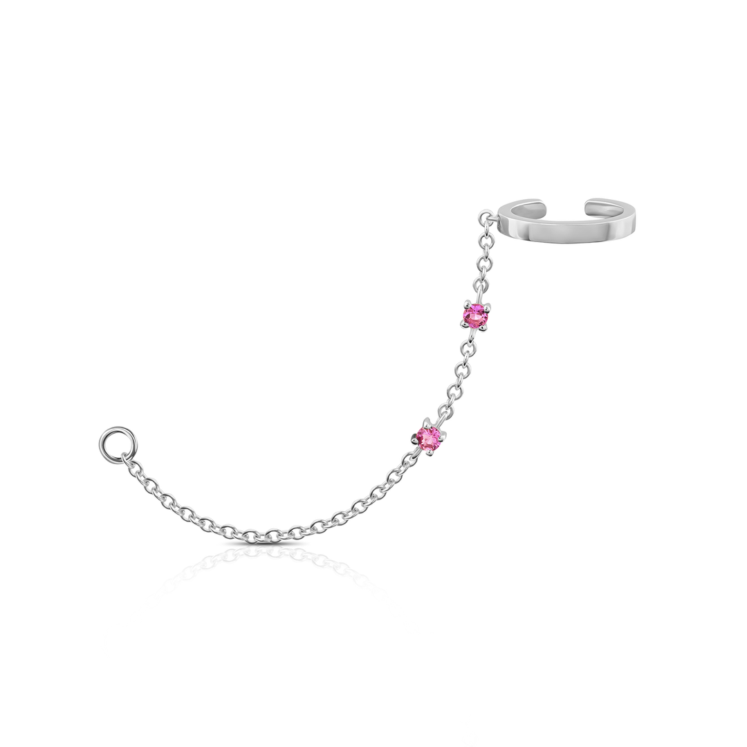 Pink Sapphire Chain Ear Cuff With Loop