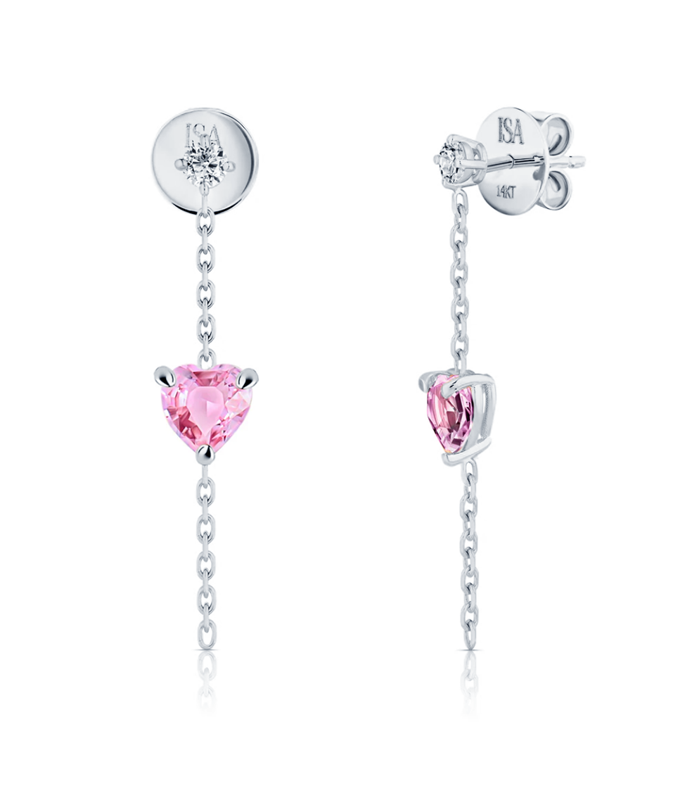 Pink Sapphire Heart Earrings