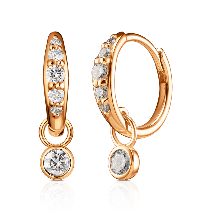 Round Diamond Charm Pave Huggie Hoops