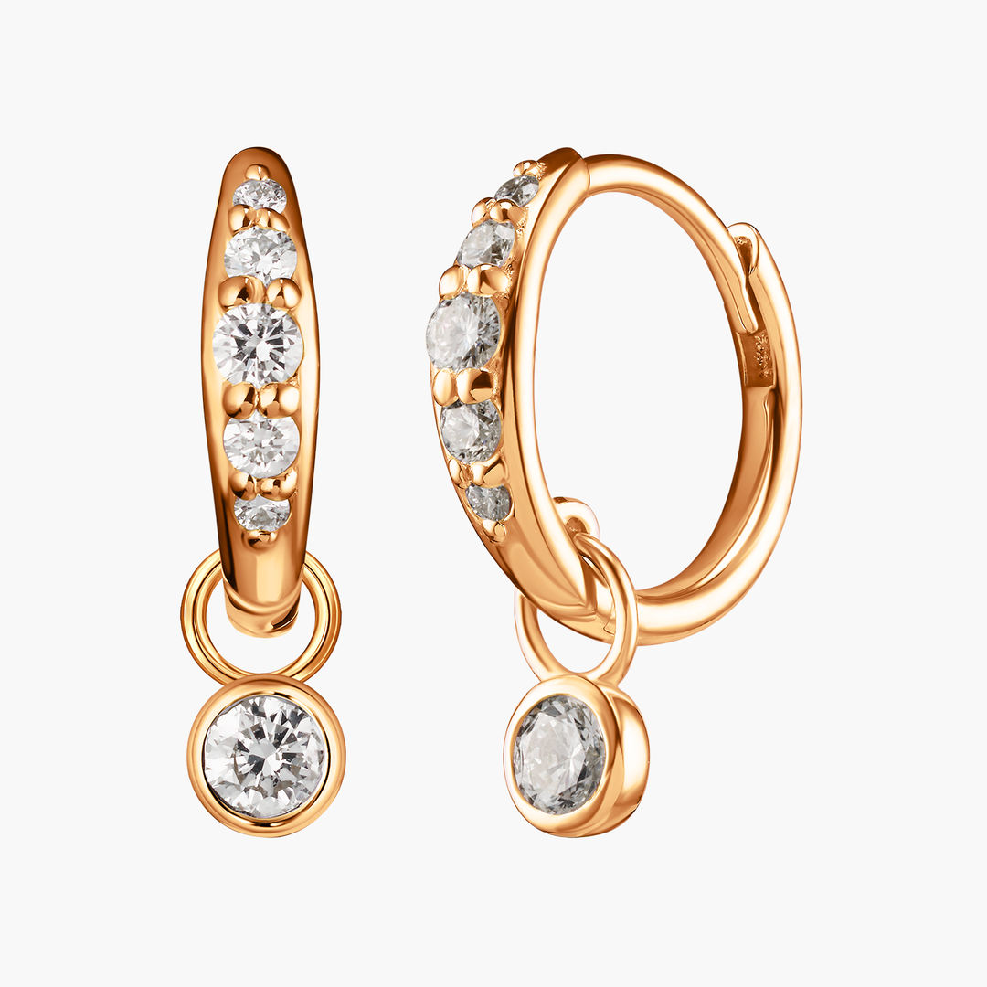 Round Diamond Charm Pave Huggie Hoops