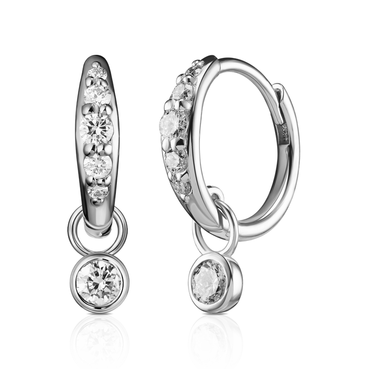 Round Diamond Charm Pave Huggie Hoops