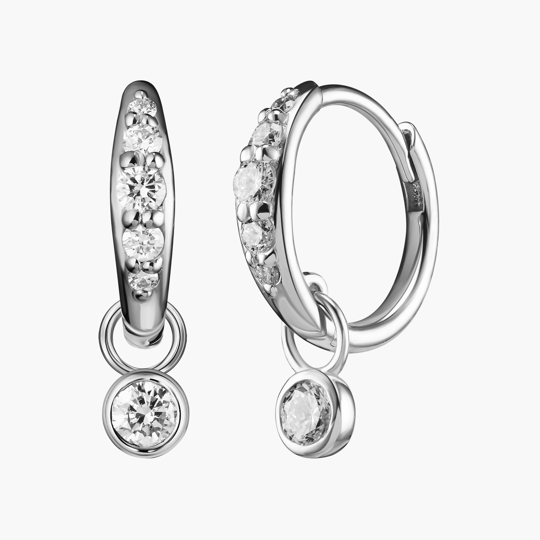 Round Diamond Charm Pave Huggie Hoops