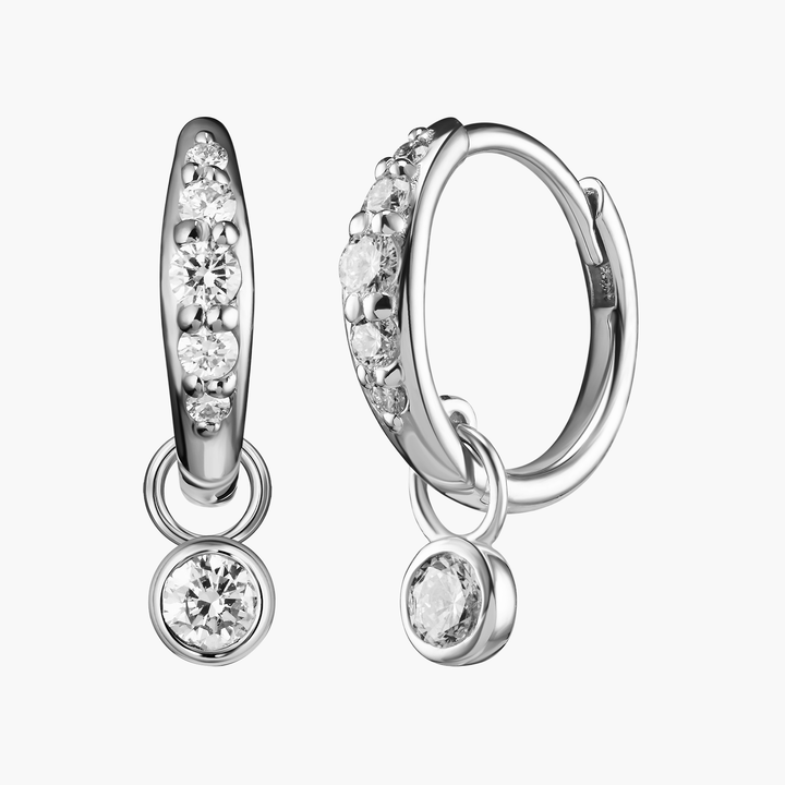 Round Diamond Charm Pave Huggie Hoops