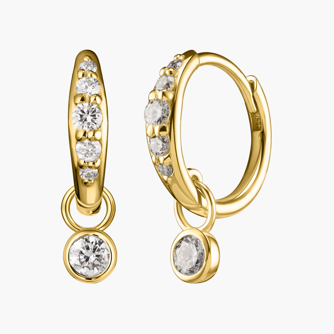 Round Diamond Charm Pave Huggie Hoops