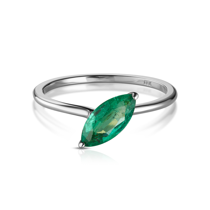 Sideways Marquise Cut Emerald Ring