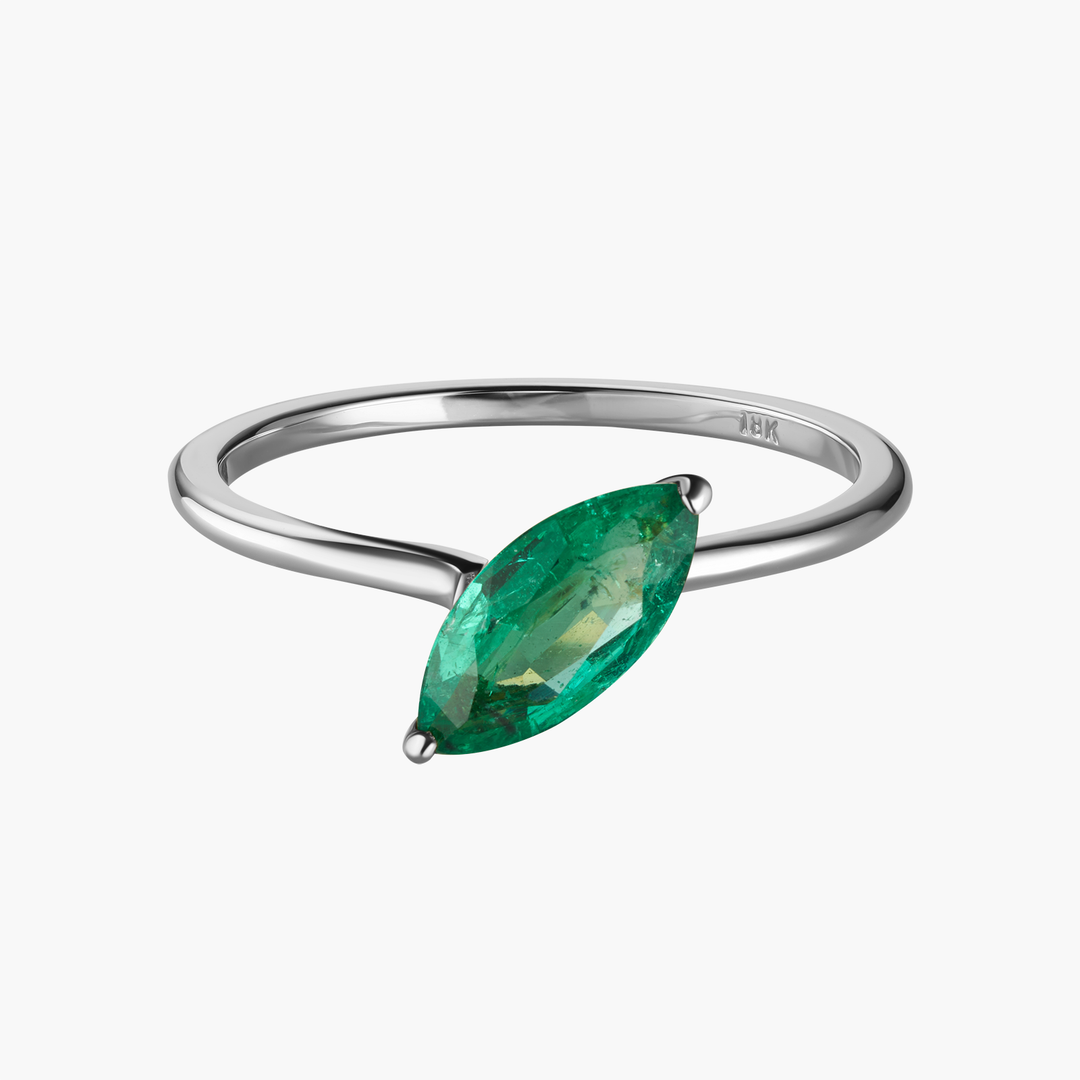 Sideways Marquise Cut Emerald Ring