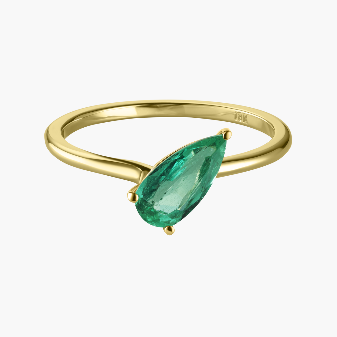 Sideways Pear Cut Colombian Emerald Ring