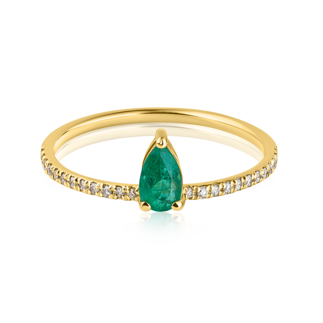 Small Pear Emerald Pave Ring