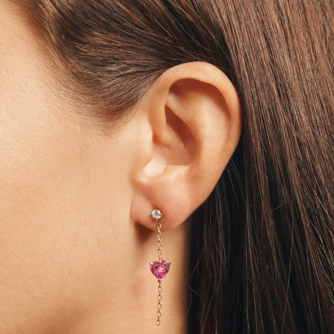 Pink Sapphire Heart Earrings